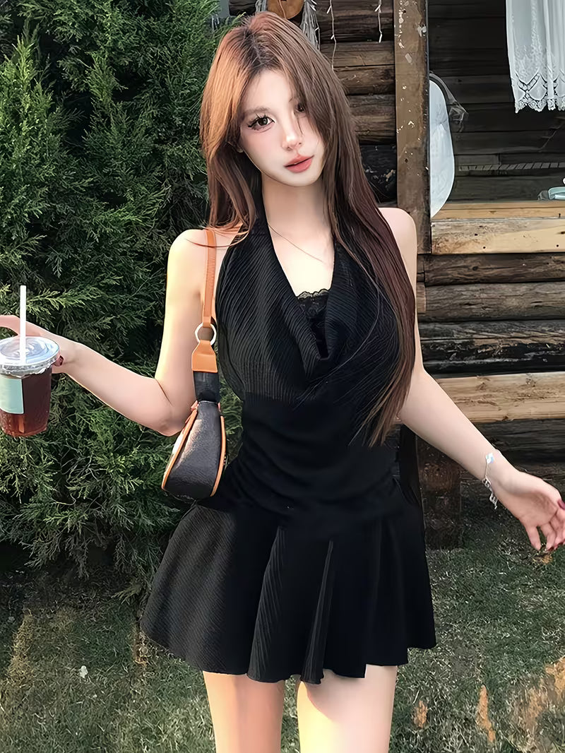 Mini Dress | New Spring And Summer Halter Neck with Fake Two-Piece Design, Waist- And Pure Desire Style Women'S Dress