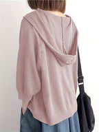 Fine Cardigan Jacket Women'S New Solid Loose Hooded Outerwear Thin Hollow Out Three-Quarter Sleeve Top