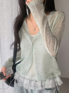 Korean-style Simple and Versatile Polka Dot Cardigan for Women, V-Neck, Ice Fiber Fabric, Sun-Protective Lightweight Shawl