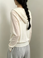 Korean Chic Summer Relaxed Zip-Up Hooded Loose Thin Sweater Women'S Long Sleeve Cardigan Jacket Trendy Fashion Commute Daily Versatile Jacket Sunscreen Shirt