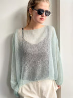 Women's Casual Elegant Sweater, Loose-Fit Solid Color Top