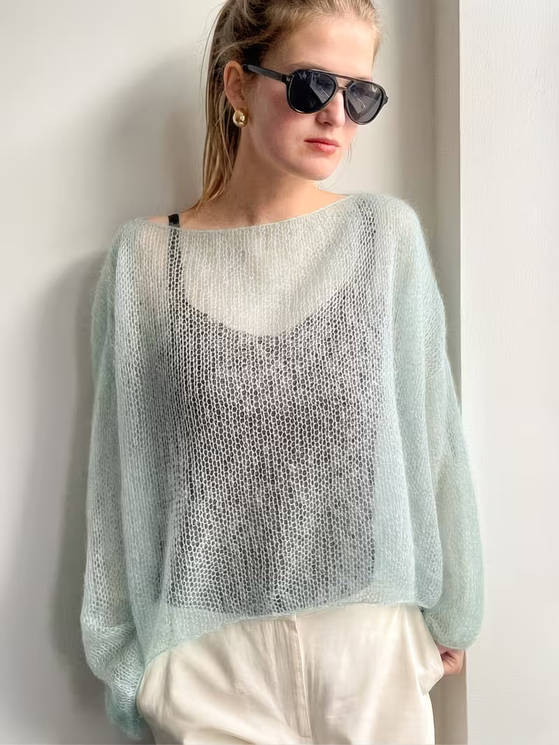 Women's Casual Elegant Sweater, Loose-Fit Solid Color Top