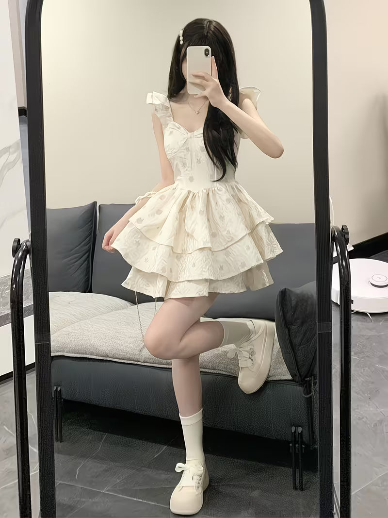 Summer Dress for Women with a Fitted Waist That Highlights a Slim Figure, Featuring a Sweet And Spicy Style with Small Flutter Sleeves And Unique Design