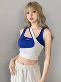 Spicy Tank Top, Group Style Jazz Dance Slim Fit Cropped Belly-Baring Dance Top, Color-Block 2-in-1 Look, Irregular Outerwear