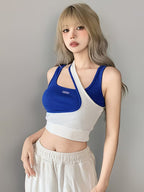 Spicy Tank Top, Group Style Jazz Dance Slim Fit Cropped Belly-Baring Dance Top, Color-Block 2-in-1 Look, Irregular Outerwear