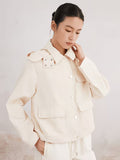 Early Spring Must Have Womens 51 Percent 49 Percent Linen Loose Short Jacket Versatile Workwear Chic with Shoulder Epaulets Lapel Collar Drawstring Waist Effortless Cool Vibe Breathable
