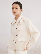 Early Spring Must Have Womens 51 Percent 49 Percent Linen Loose Short Jacket Versatile Workwear Chic with Shoulder Epaulets Lapel Collar Drawstring Waist Effortless Cool Vibe Breathable
