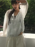 Korean Style Sunscreen Jacket Summer Lightweight Breathable Top Loose Polka Dot Loose Hooded Sweatshirt - Directional