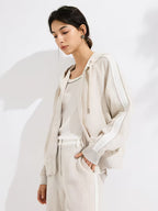 Effortless Linen Hooded Jacket For Women, 100% Linen Shell With 100% Lining, Full-Zip Relaxed Fit, Breathable Natural Fiber Outerwear