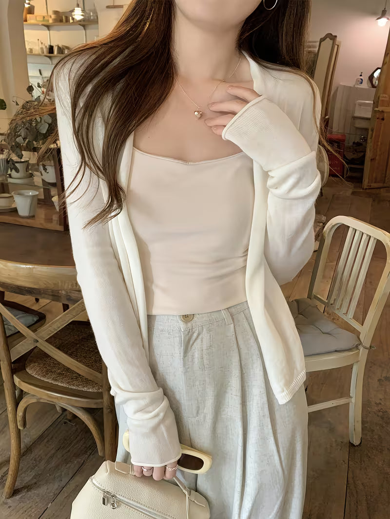 New Solid Color Cardigan Women'S Thin Sunscreen Outerwear Long Sleeve Top