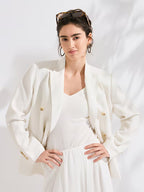 Women's Luxury Linen Blazer, 95% Linen with 100% Lining, Italian Inspired Double-Breasted Relaxed Fit Jacket, Lightweight Breathable Fabric