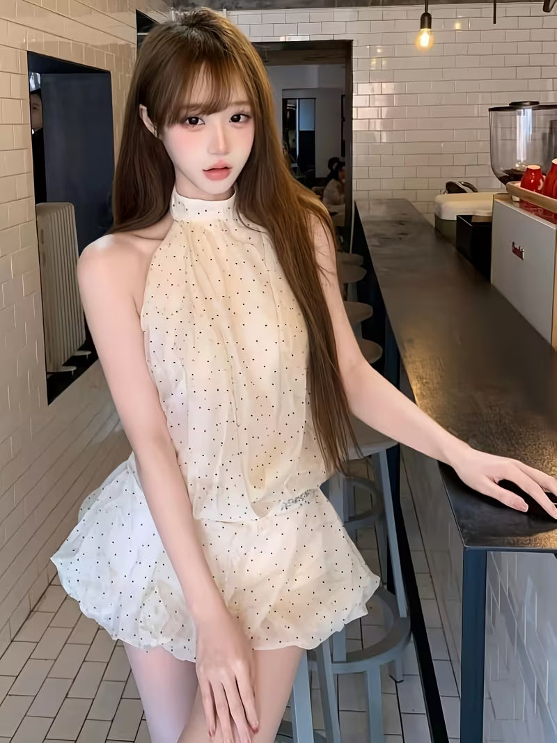 New Women's Polka Dot Backless Chiffon Dress, 2026 Summer New Arrival, Exquisitely Beautiful and Ethereal, Waist-Cinching, Hot Style, Halter Neck, Flared Puffy Skirt, Trendy Backless Polka Dot Dress