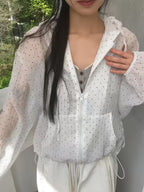 Korean Style Sunscreen Jacket Summer Lightweight Breathable Top Loose Polka Dot Loose Hooded Sweatshirt - Directional