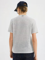 Women's Viscose Striped T-Shirt - Soft Round Neck Short Sleeve Suitable for Summer Casual & -Casual Wear, -Line Regular Fit -Fit Top, Non- Suitable for Office, Semi-Formal Events, Year-Round Layering