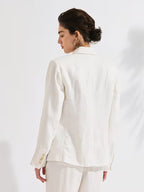 Women's Luxury Linen Blazer, 95% Linen with 100% Lining, Italian Inspired Double-Breasted Relaxed Fit Jacket, Lightweight Breathable Fabric