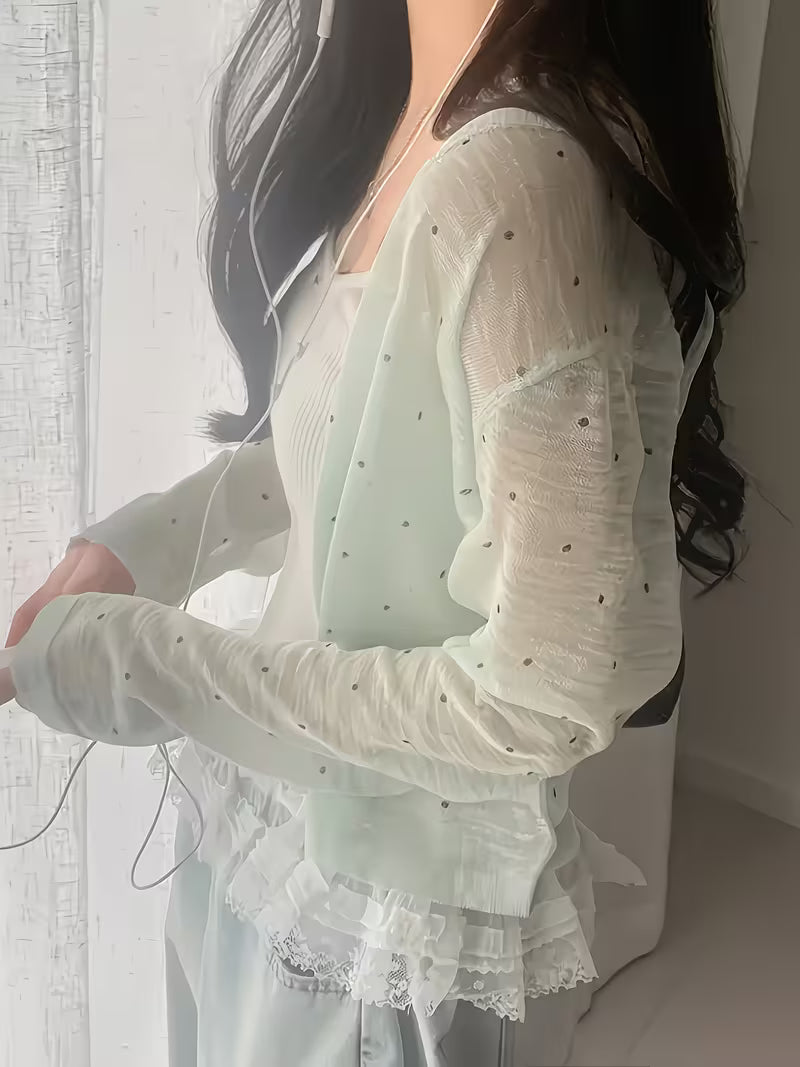 Korean-style Simple and Versatile Polka Dot Cardigan for Women, V-Neck, Ice Fiber Fabric, Sun-Protective Lightweight Shawl