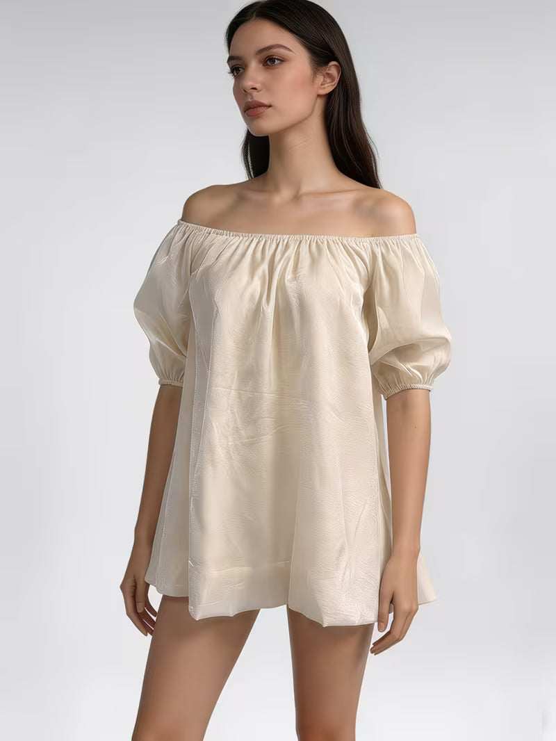Women'S Off-Shoulder Puff Sleeve Blouse, Loose Casual Summer Top