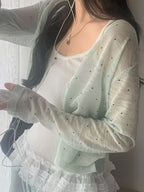 Korean-style Simple and Versatile Polka Dot Cardigan for Women, V-Neck, Ice Fiber Fabric, Sun-Protective Lightweight Shawl