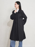 Elegant Pleated Trench Coat for Women, Loose Fit Lapel Long Outerwear with Minimalist High-End Style
