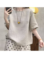 Women's -Linen Short-Sleeve T-Shirt, New Summer Style, Loose, Casual, Versatile, Breathable Top, Solid Color, Round Neck Pullover Shirt