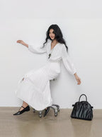 Women' French Hollow Out Lace Dress - -Line Semi-Sheer Summer Dress with Puff Sleeves & Waist Fit