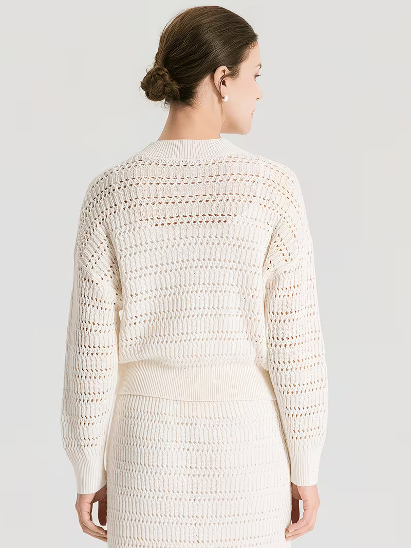100% Linen 7-Gauge Openwork Cardigan, 2/24 Nm Yarn Waist-Cinching V-Neck Jacket, Lightweight And Breathable Knitwear