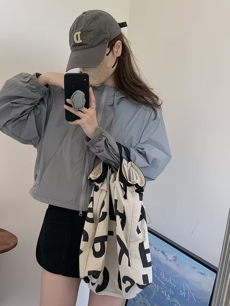 Women'S Long Sleeve Short Hooded Zippered Jacket | Casual Non-Stretch Solid Color Jacket