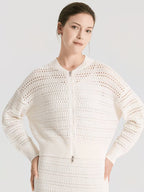 100% Linen 7-Gauge Openwork Cardigan, 2/24 Nm Yarn Waist-Cinching V-Neck Jacket, Lightweight And Breathable Knitwear