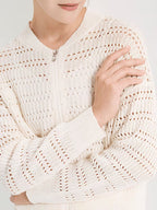 100% Linen 7-Gauge Openwork Cardigan, 2/24 Nm Yarn Waist-Cinching V-Neck Jacket, Lightweight And Breathable Knitwear