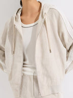 Effortless Linen Hooded Jacket For Women, 100% Linen Shell With 100% Lining, Full-Zip Relaxed Fit, Breathable Natural Fiber Outerwear
