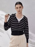 Womens Clothing Ladies Clothes Stripe Hooded Cardigan Linen Sweaters Hoodie