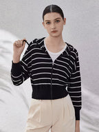 Womens Clothing Ladies Clothes Stripe Hooded Cardigan Linen Sweaters Hoodie