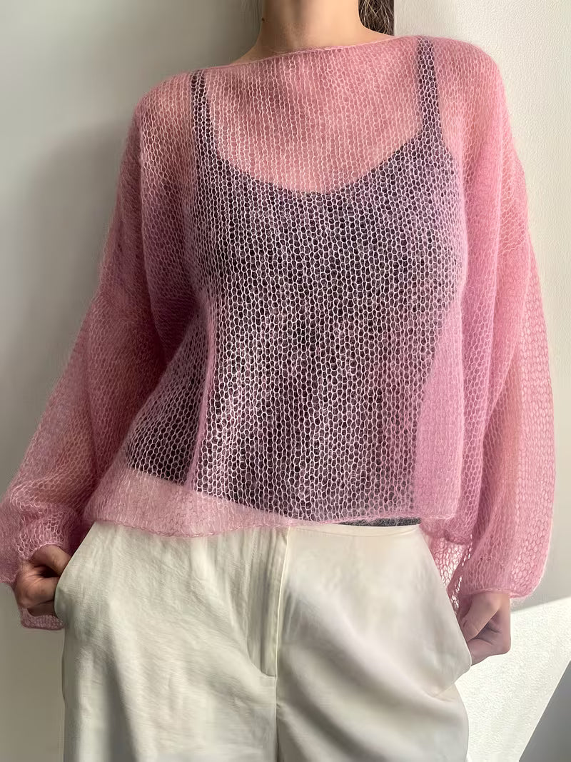 Women's Casual Elegant Sweater, Loose-Fit Solid Color Top