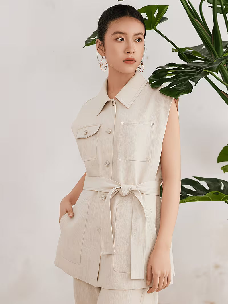 High Quality Luxury Women's Clothing, Spring And Summer Linen Sleeveless Vest