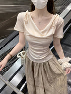 Off-Shoulder Short Sleeve Straight Shoulder T-Shirt Women'S Summer New Super Good Looking Summer Wear Summer Short Top