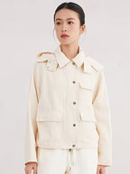 Early Spring Must Have Womens 51 Percent 49 Percent Linen Loose Short Jacket Versatile Workwear Chic with Shoulder Epaulets Lapel Collar Drawstring Waist Effortless Cool Vibe Breathable
