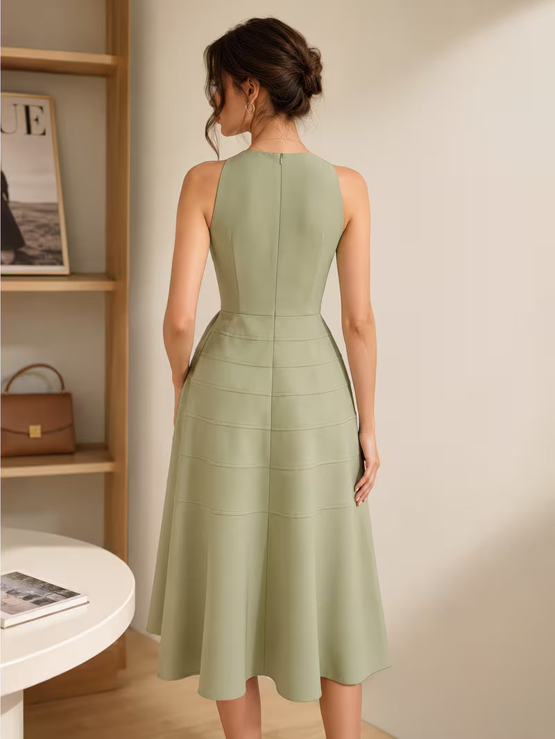 Halter Neck Rhinestone Embellished Sleeveless Slim Waist Dress for Women Daily Office Dating Casual Wear