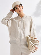 Effortless Linen Hooded Jacket For Women, 100% Linen Shell With 100% Lining, Full-Zip Relaxed Fit, Breathable Natural Fiber Outerwear