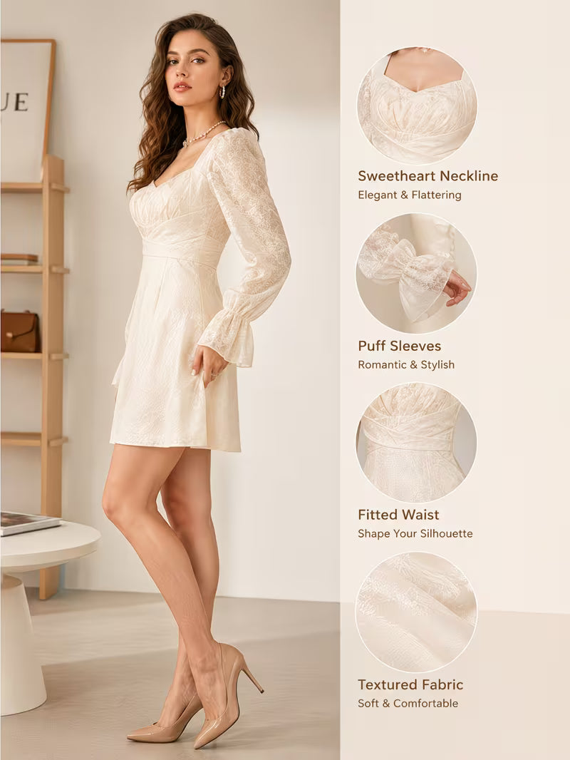 Women Square Neck Lace Spliced Flare Sleeve Short Dress